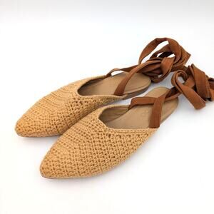 Shekudo Porto Novo Ankle Wrap Flat Women's Almond Toe Biscuit Size US9-9.5 EU40